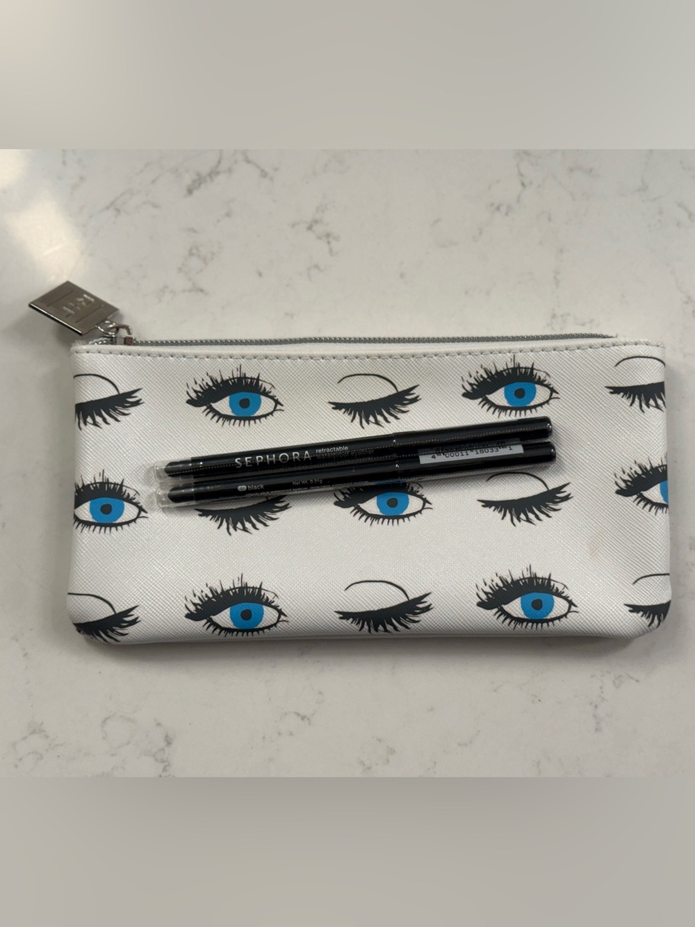 Sephora Retractable Eye Pencil set — Black + Make-up bag